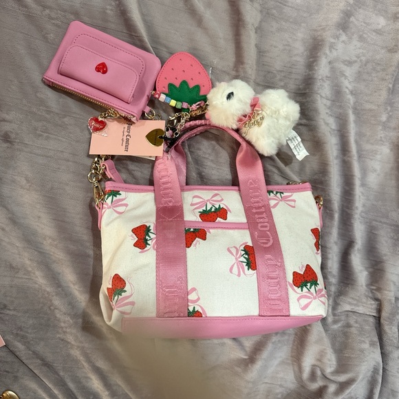 Juicy Couture Pink Strawberry Tote Bag with Plush Charms - Picture 7 of 7
